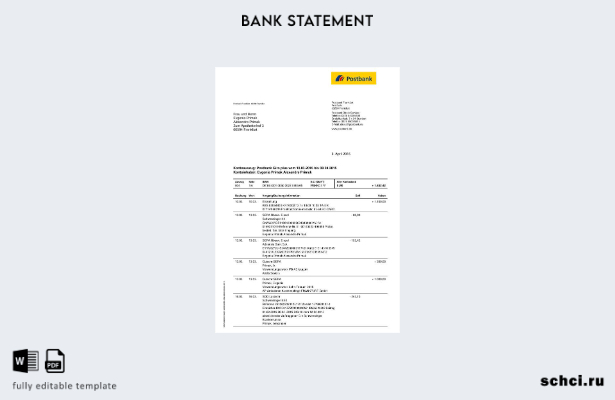 цифровая загрузка выписки по счету Postbank в Германии, шаблон страниц